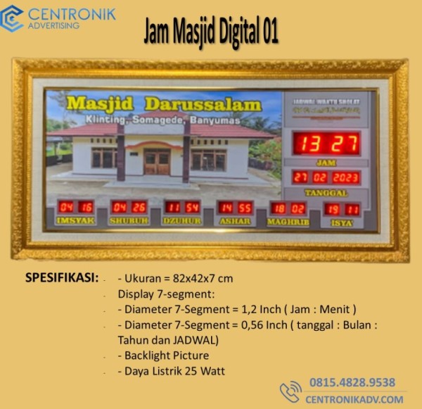 Jam Digital Masjid untuk Masjid Darussalam Somagede Banyumas