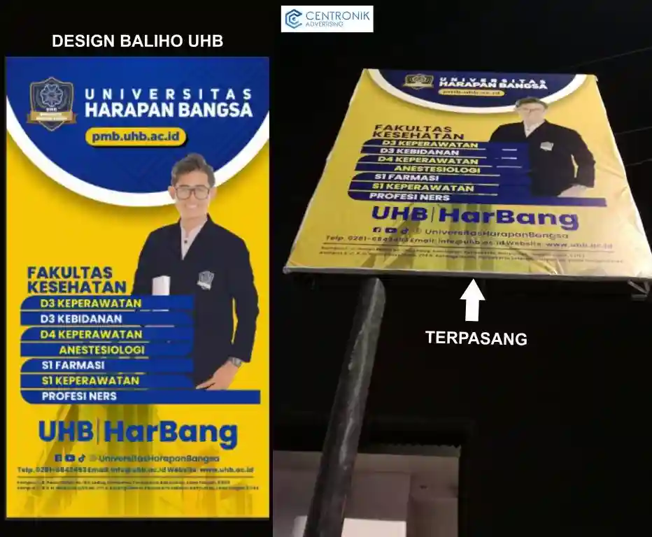 Jasa reklame Banyumas berupa baliho kampus yang sudah terpasang